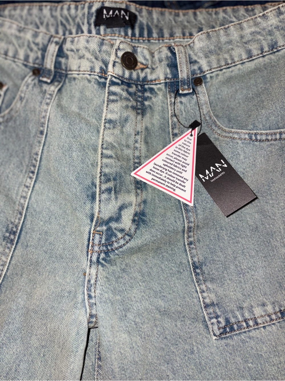 BoohooMAN Baggy Fit Debossed Vintage Wash Jeans Men's (US) Size 34R - Picture 2 of 10